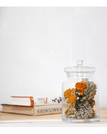 Bonbonnière décoration de fleurs séchées jaune