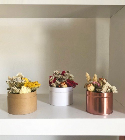 Boite déco métallique déo fleurs séchées