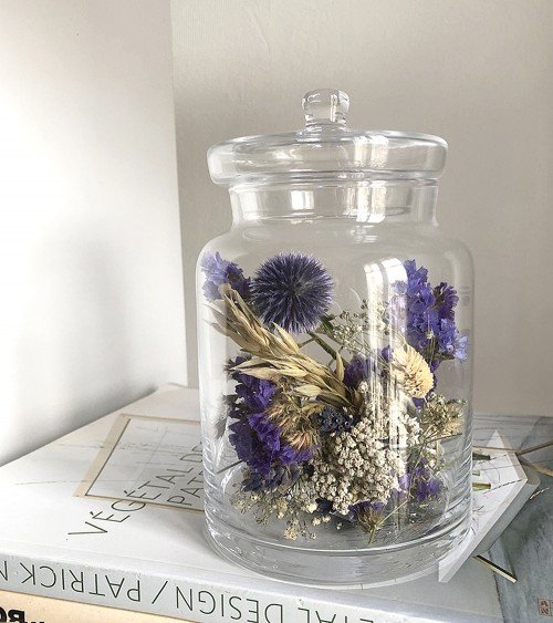 Bonbonnière décoration de fleurs séchées bleues