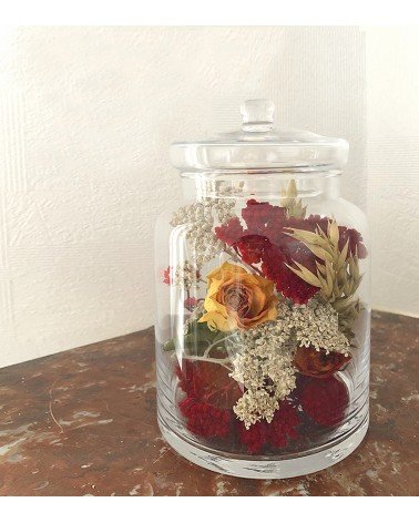 Bonbonnière décoration de fleurs séchées rouges