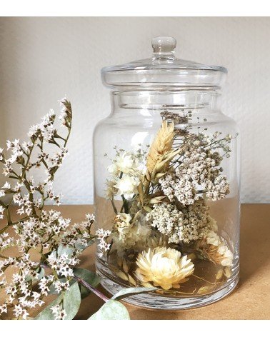 bonbonnière de fleurs séchées blanches
