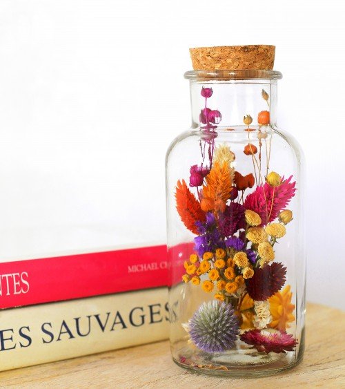 Flacon bouteille de fleurs séchées multicolores