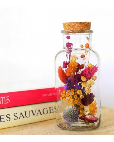 Flacon bouteille de fleurs séchées multicolores