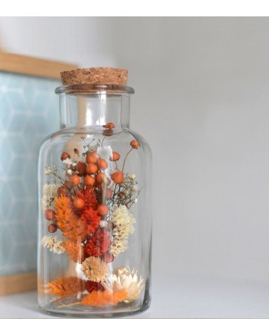 Bouteille fleurs séchées  oranges