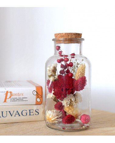 Flacon bouteilles de fleurs séchées rouges